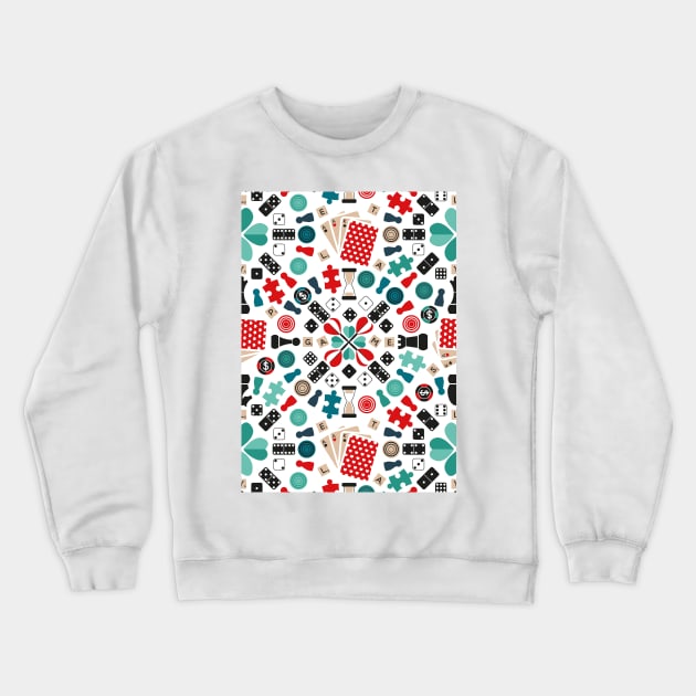 Wanna play? // pattern // white background teal red mint brown black and white game pieces Crewneck Sweatshirt by SelmaCardoso